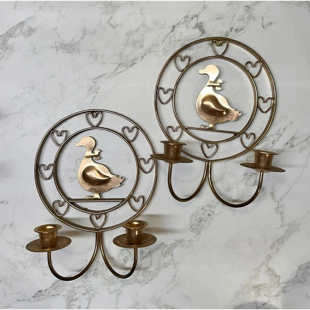 Set of TWO- Vintage Goose Heart Wall Sconces Double Cup 2-Candle Holders